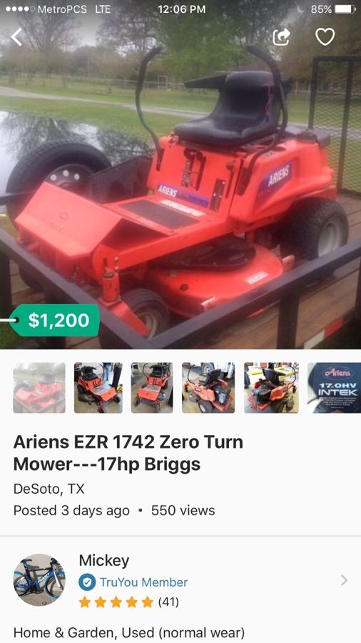 Ariens EZR 1742 Zero Turn Mower---17hp Briggs