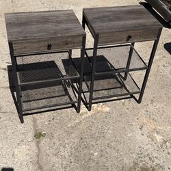 Gray Wood & Metal Side Tables