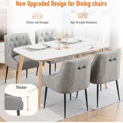 Dining Chairs Set of 4,  Faux Leather with Back Pull Rod. Grey