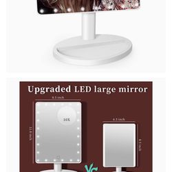 12" Large Vanity Makeup Mirror with Lights and 10x Magnification Small Mirror,Touch Adjustable Brightness LED Makeup Mirror Dual Power,360°Rotation Ta