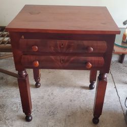 Vintage Solid Wood Two-Drawer Side Table with Turned Legs