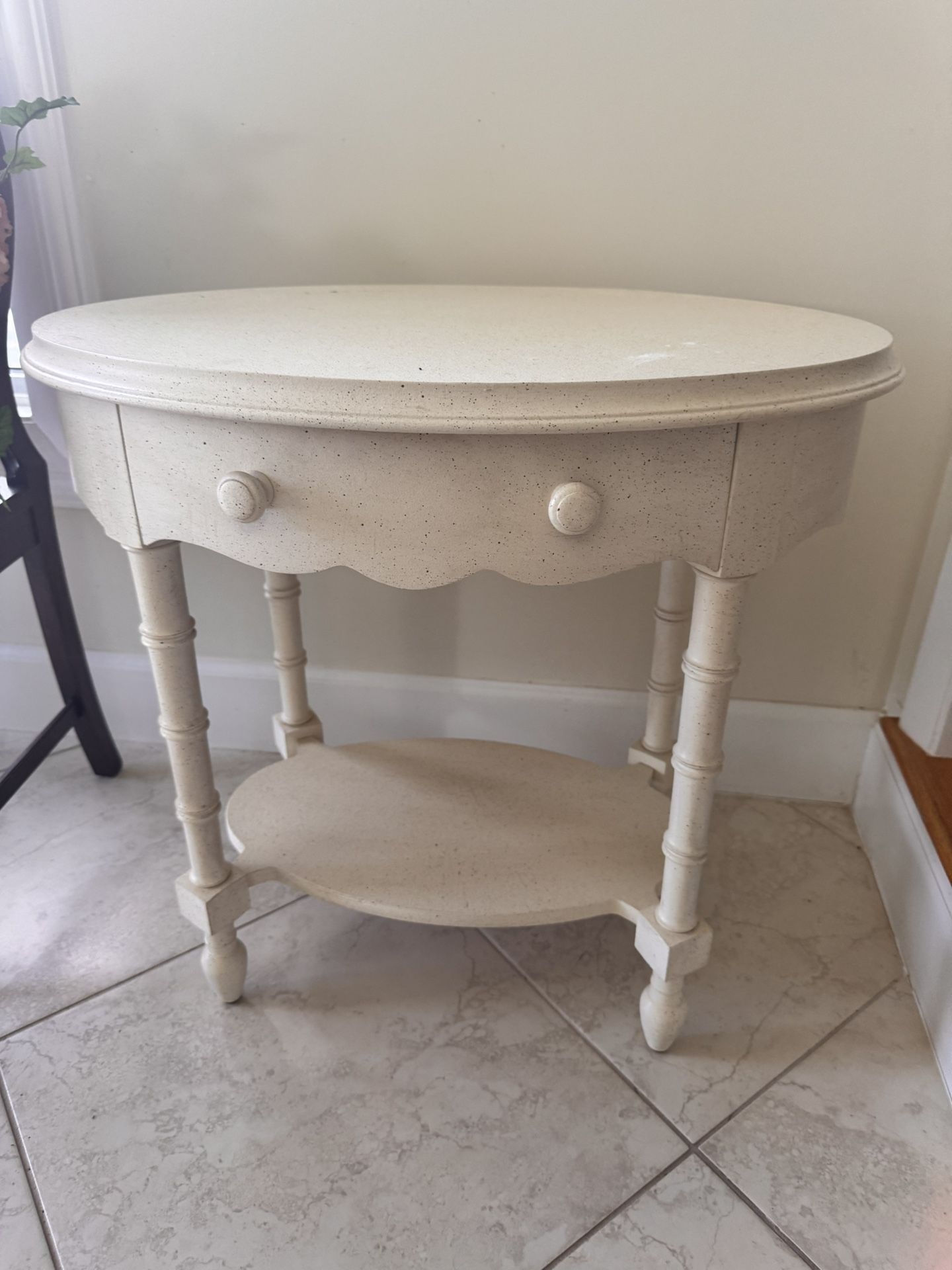Oval Wood Table With Drawer By Lane. Antique White Finish