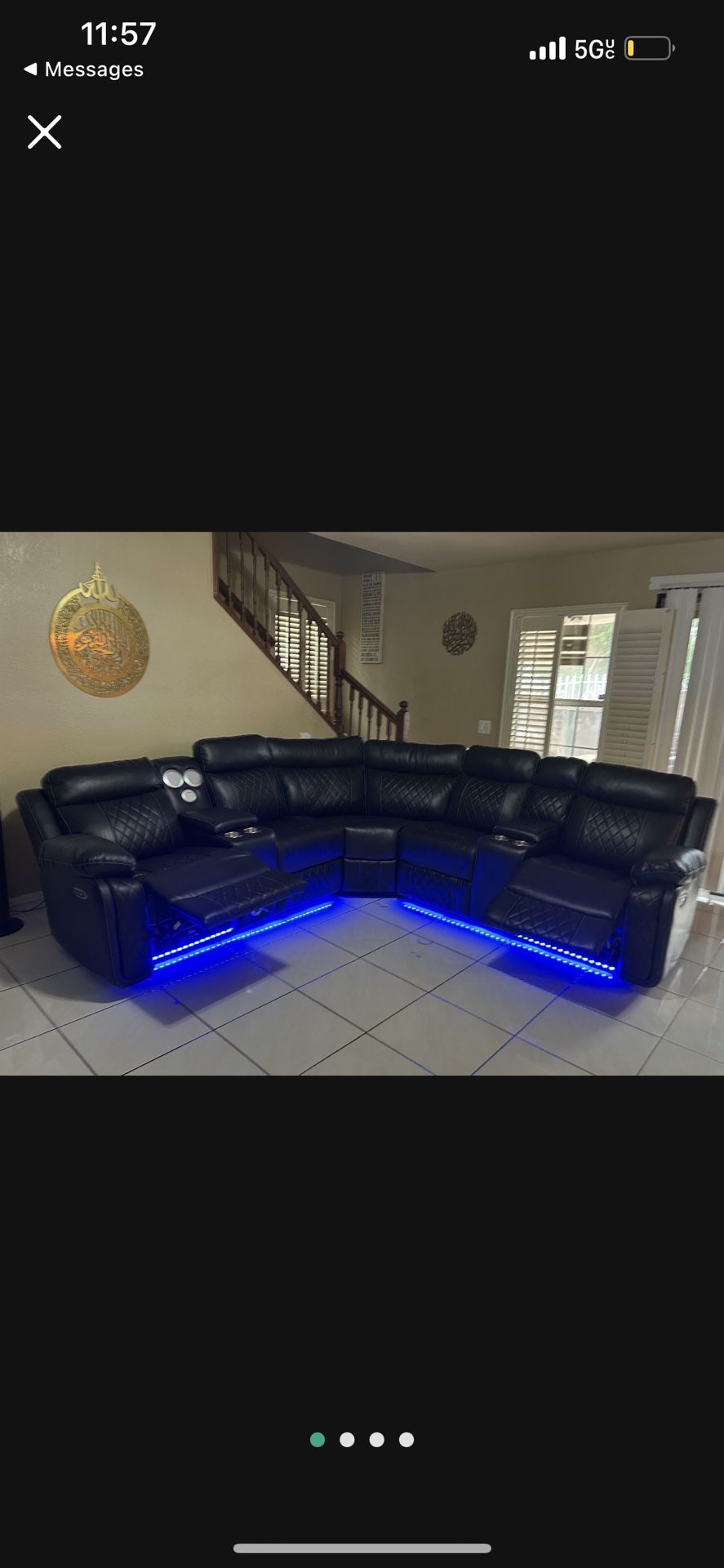 Brand New Matrix Reclining LED Leather Sectional Sofa W/ Speakers And Charging