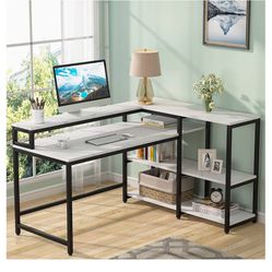 Tribesigns 55 Inch Reversible L Shaped Computer Desk with Storage Shelf’s