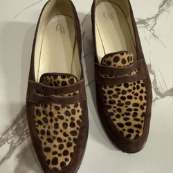 GW Suede Leopard Print Loafers Size 7.5