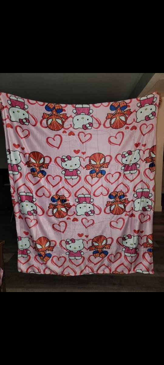 Sanrio Hello Kitty Spiderman Blanket Throw Size 54"x64" Brand New