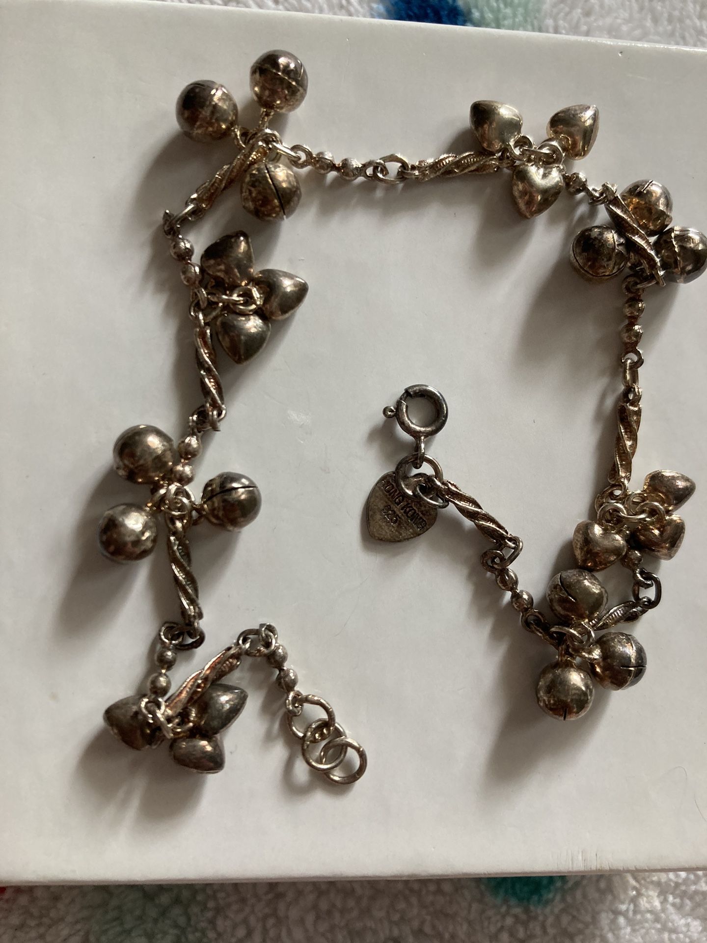 Jingle Bell Heart Anklet 925 Stamped 