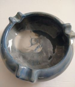 Vintage Blue Glaze  Pottery Ashtray