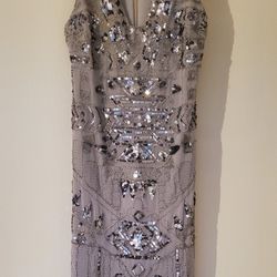 Prom and Party Sleeveless Silver Dress 