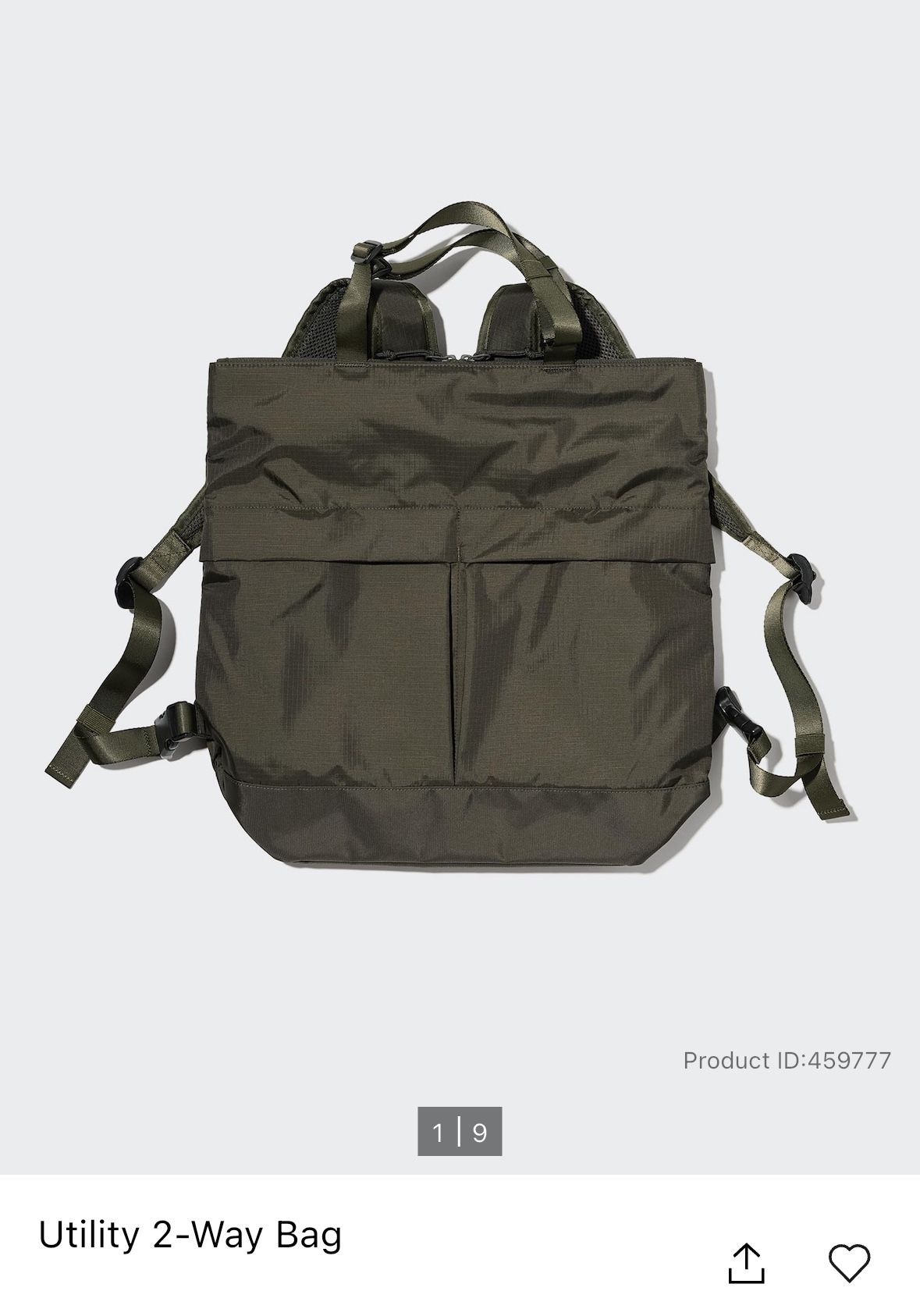 Uniqlo Utility 2 Way Bag Olive
