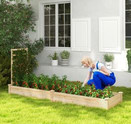 Raised Garden Bed with Trellis Wooden Planter Box with Divided Space for Vegetables Flowers Fruits Climbing Plants
