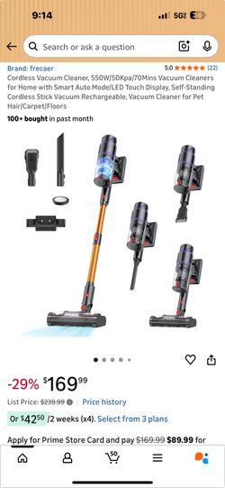 Cordless Vacuum Cleaner 550W/50Kpa/70Mins Vacuum Cleaners with Smart Auto Mode/LED Touch Display