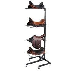 Lzluckcome 4 Tier Saddle Rack Stand with Wheels Adjustable Holder for Western & English Saddle Portable Heavy Duty Tack Rack Supports to 250Lbs Holds 
