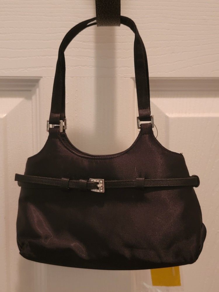Small Black Satin Top Handles Evening Clutch Purse - Unbranded - One Size