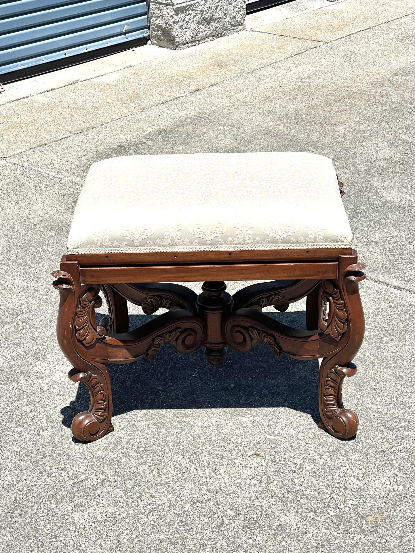 Vintage Great Condition Deco Wood & Upholstered, Cushion, Accent Vanity Stool. 28” x 21” x 24”