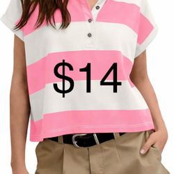 Womens Color Block Polo Shirts  Tops Oversized Casual Loose Fit Cropped Tee Shirts