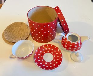Vintage Red Polka Dot Ceramic Tea Set
