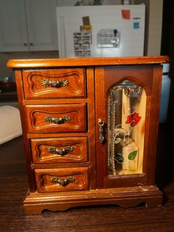 Vintage Wooden Jewelry Armoire Box