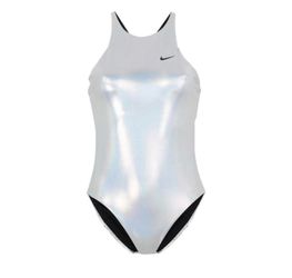 Nike SwimWear 1 Piece * Nike Flash Silver Iridescent Design * Small.