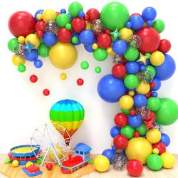 JOYYPOP Carnival Circus Balloon Arch Garland Kit, 146 Pcs Red Blue Yellow Green Colorful Balloon Garland And Star Foil Balloons For Boy And Girl Birth