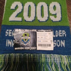2009 Seattle Sounders Inaugural Season Scarf With Ticket And Pin