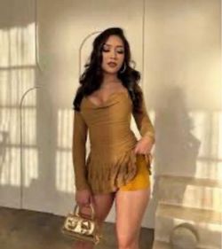 Tan Fringe Long Sleeve Mini Top