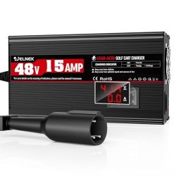 Welnek 48 Volt 15 Amp Golf Cart Battery Charger for Club Car Precedent and DS, 900W 48V Golf Cart Trickle Charger, 3-Pin Circle Plug for Club Car Cart