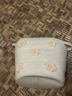 Woven Rope Basket with Crochet Flowers