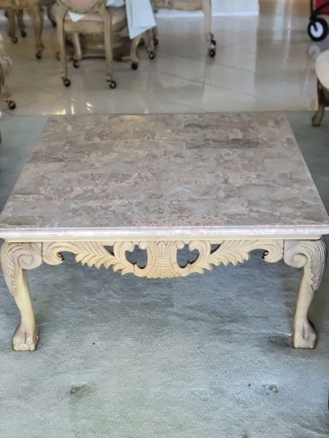 Natural Marble Coffee Table Top And Two Matching End Tables.