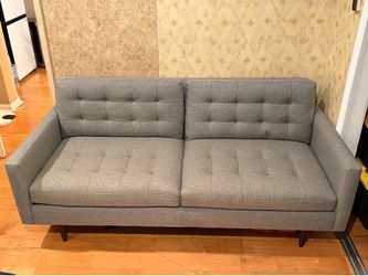 Crate and Barrel Petrie Apartment Couch 76" Grey Tufted
