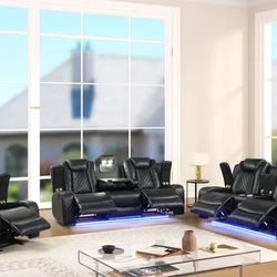 Sala De Reclinables Piel 80 20 Con Luces Led Y sistema De Sonido.