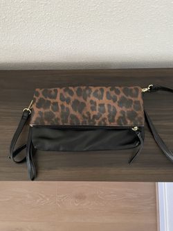 Leopard Print Foldover Crossbody Clutch Bag + Wristlet