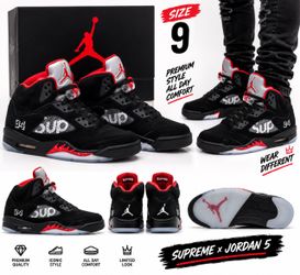 Supreme x Air Jordan 5 Black Size 9