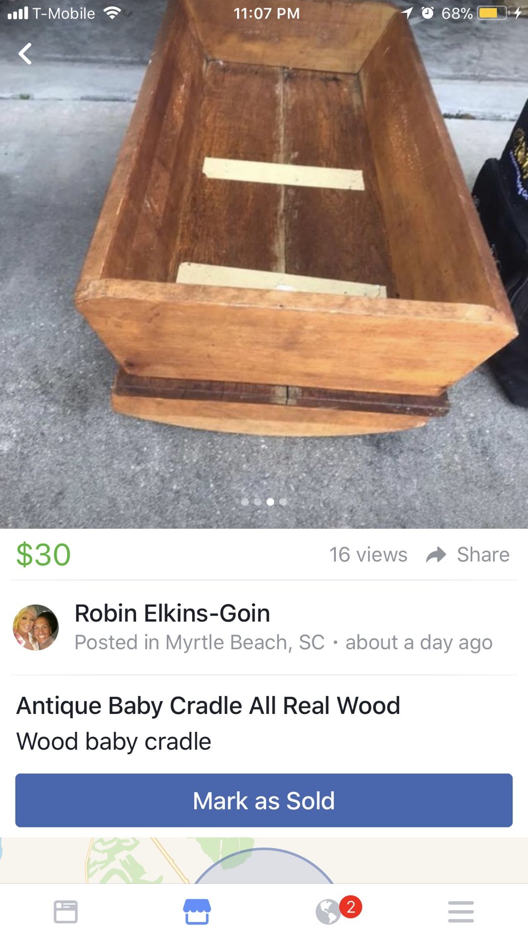 Antique wooden cradle all real wood