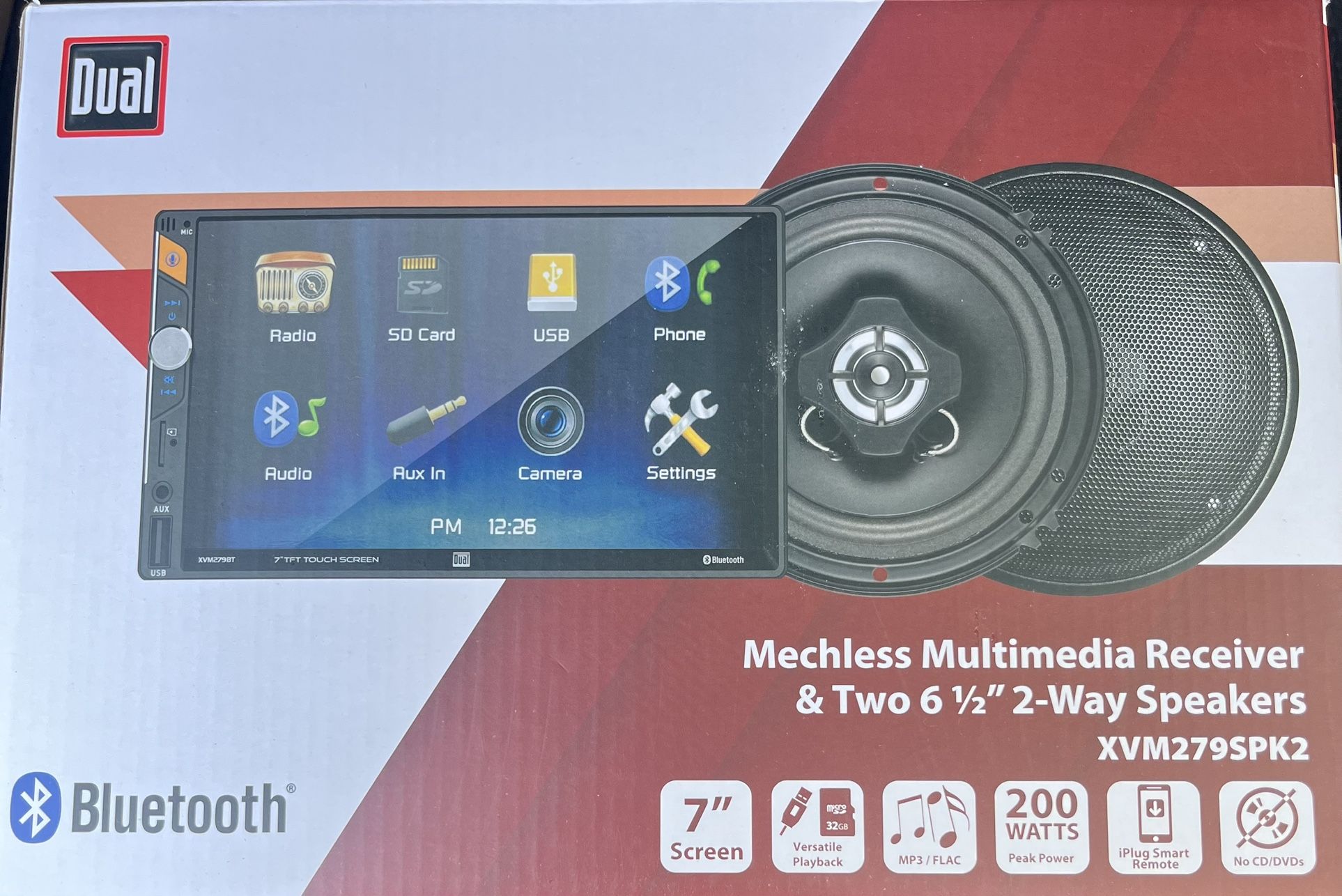 Dual Electronics XVM279SPK2 7 inch Car Stereo Bundle with 6.5" Speakers, Double Din, Bluetooth, New