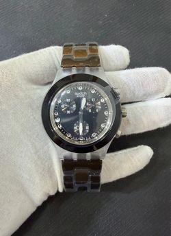 NEW Swatch Irony Diaphane Full Blooded Chrono Crystal Stones Swiss 43mm Black