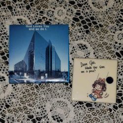 X2 VINTAGE GOD LOVES YOU & SO DO I GIRL SWING REFRIGERATOR FRIDGE MAGNET SET