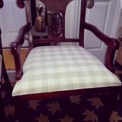 Pair of Mahagony Armchairs w/ Carved Backs & Deep Upholstered Seats / Estate Sale Finds