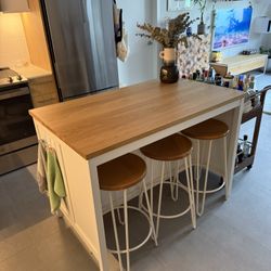 Ikea Kitchen Island With 3 West Elm Stools 