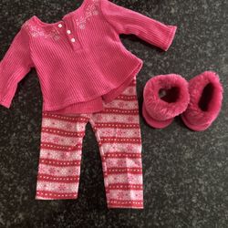 American Girl Doll Pj Set W/ Slippers