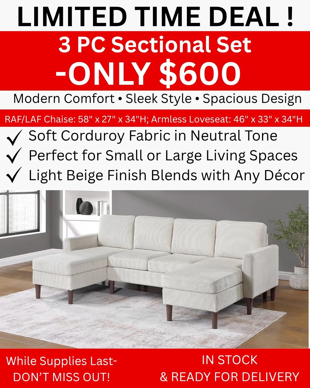 3 Pc Sectional Set