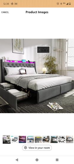 Brand New In Box Modern Queen Size Platform Bed With LED Lights Charger Station And Drawers!!!
