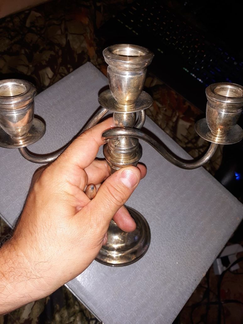 STERLING SILVER CANDELABRAS PAIR with presentation box 6 pieces