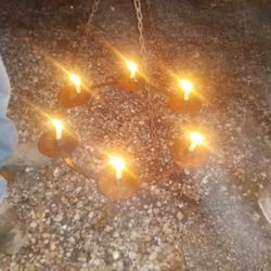 3 Chain, Wrought Iron Rusty, Antique Candlier Chandelier,. Candleabra Middle Ages With. Catch Saucers