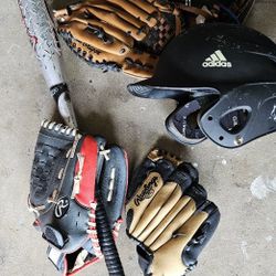 Baseball Bat, Helmet, Gloves