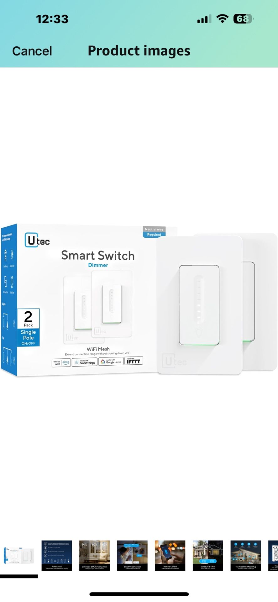 UTEC Smart Dimmer Switch, Single-Pole Smart WiFi Mesh Switch for Dimmable Bulbs, Compatible with Alexa, Google Assistant and SmartThings, 2.4GHz Wi-Fi