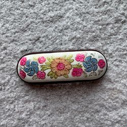 Vintage Leather Flowered Hair Clip Barrette Made in Ireland Ireland