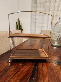 2 Tiered Acacia Wood Serving Tray