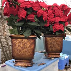 Large Metal Pots With Silk Flowers Both For $25 Firm