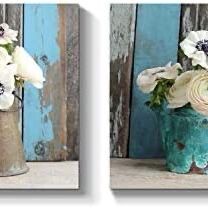 Floral Canvas Wall Art Print: Flower Artwork Bouquet in Vase Painting Picture for Living Room (20''W x 20''H x 2 PCS, Multiple Sizes)(S0821A-D2)